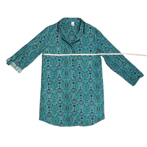 Liz Claiborne Nightgown Size L Teal Medallion Print Sleepwear Quiet Luxury Style - Picture 4 of 11